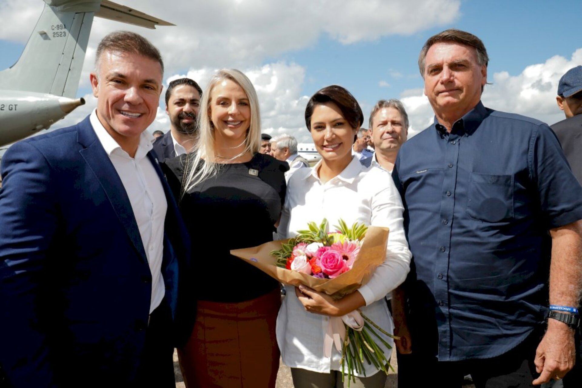 refeito Divaldo Lara e a primeira-dama do município, Priscila Fischer na recepção a primeira-dama do Brasil, Michelle Bolsonaro e o presidente Jair Bolsonaro