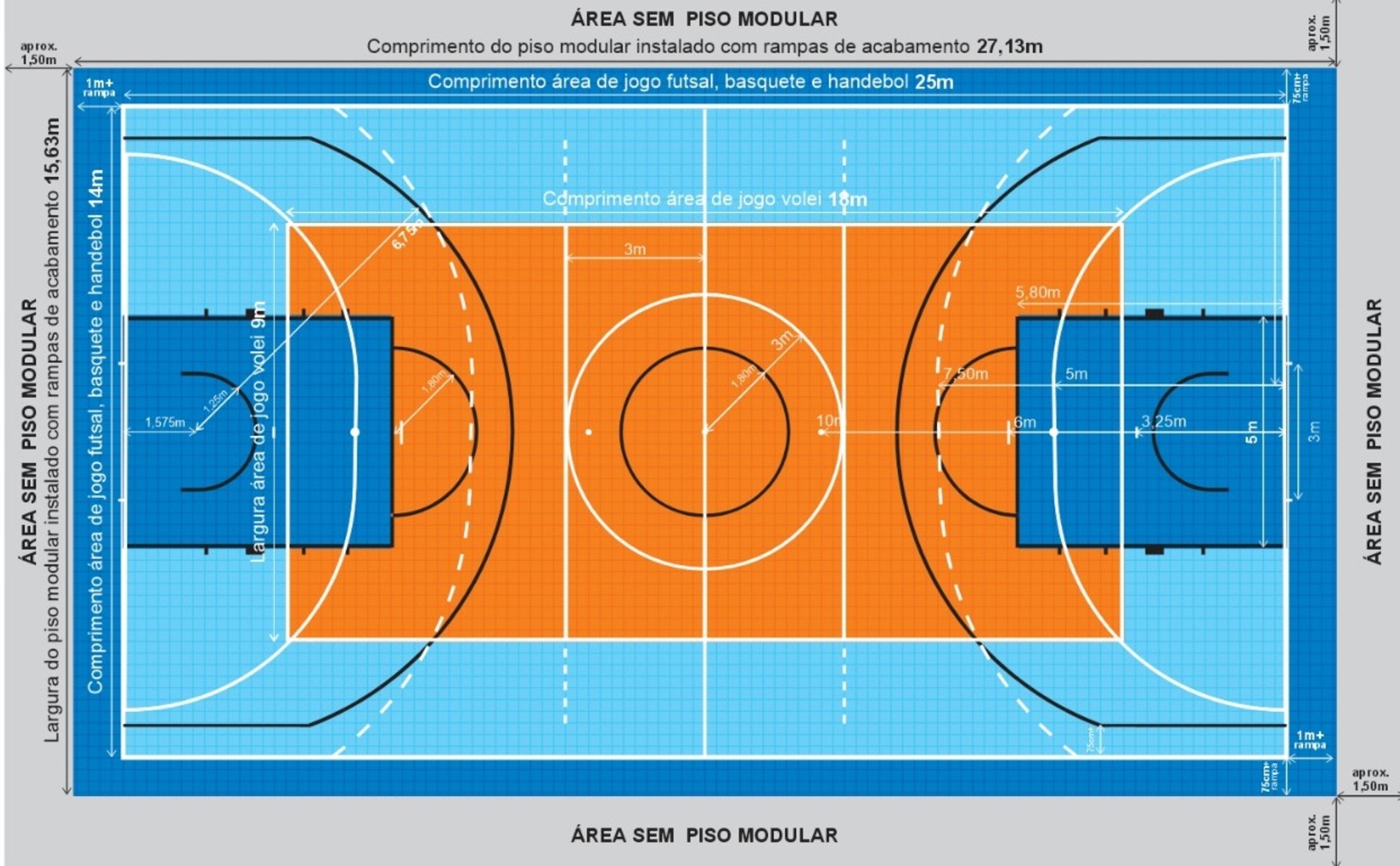 Modelo de como ficará quadra do ginásio poliesportivo